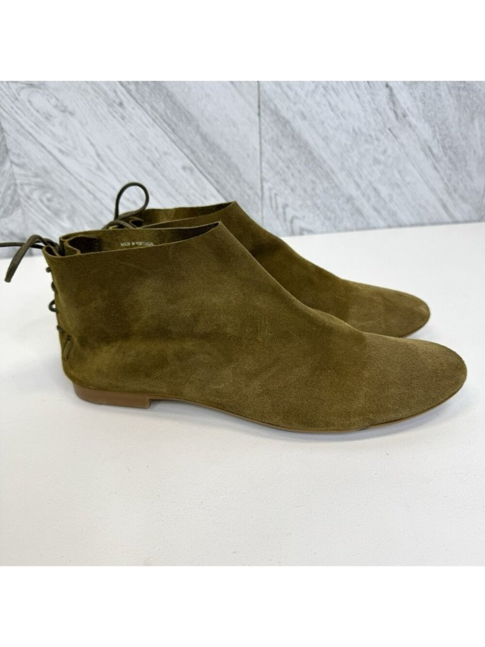 Shoe the Bear Suede Ankle Booties Shoes Back Lace Olive Green Women EU 41 US 10